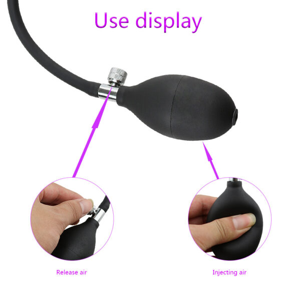 Oversized Silicone Anal Butt Plug Inflatable Dilator Large Pump Black (2)