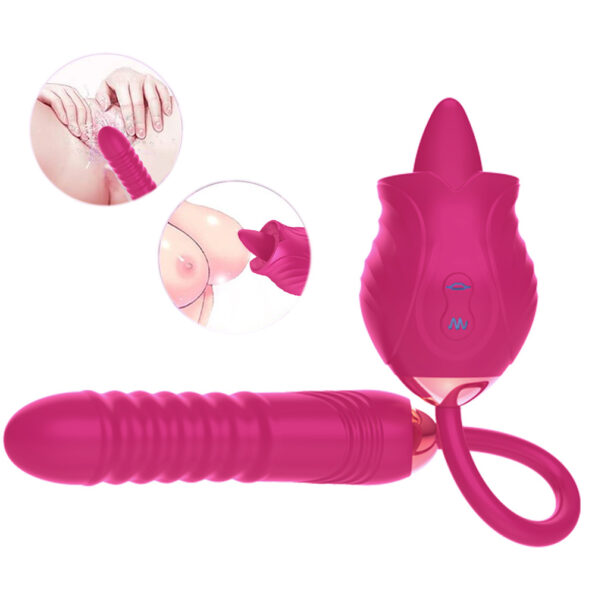 Rose 6.0 Clitoral Stimulator Thrusting Dildo Tongue Licking Vibrator (3)