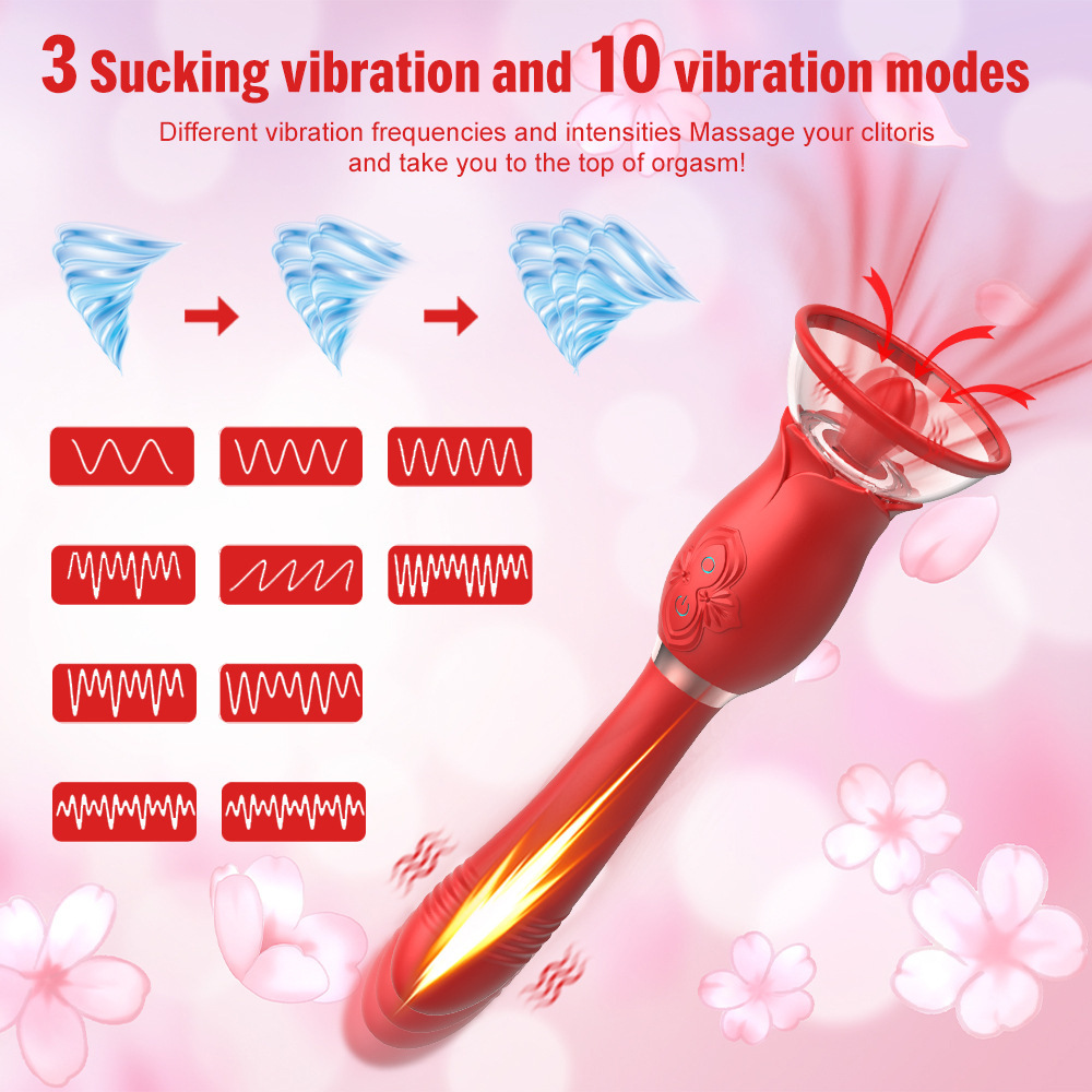rose tongue sucker,telescopic wand vibrator,rose sucking vibrator,rose wand vibrator,3 In 1 rose toy